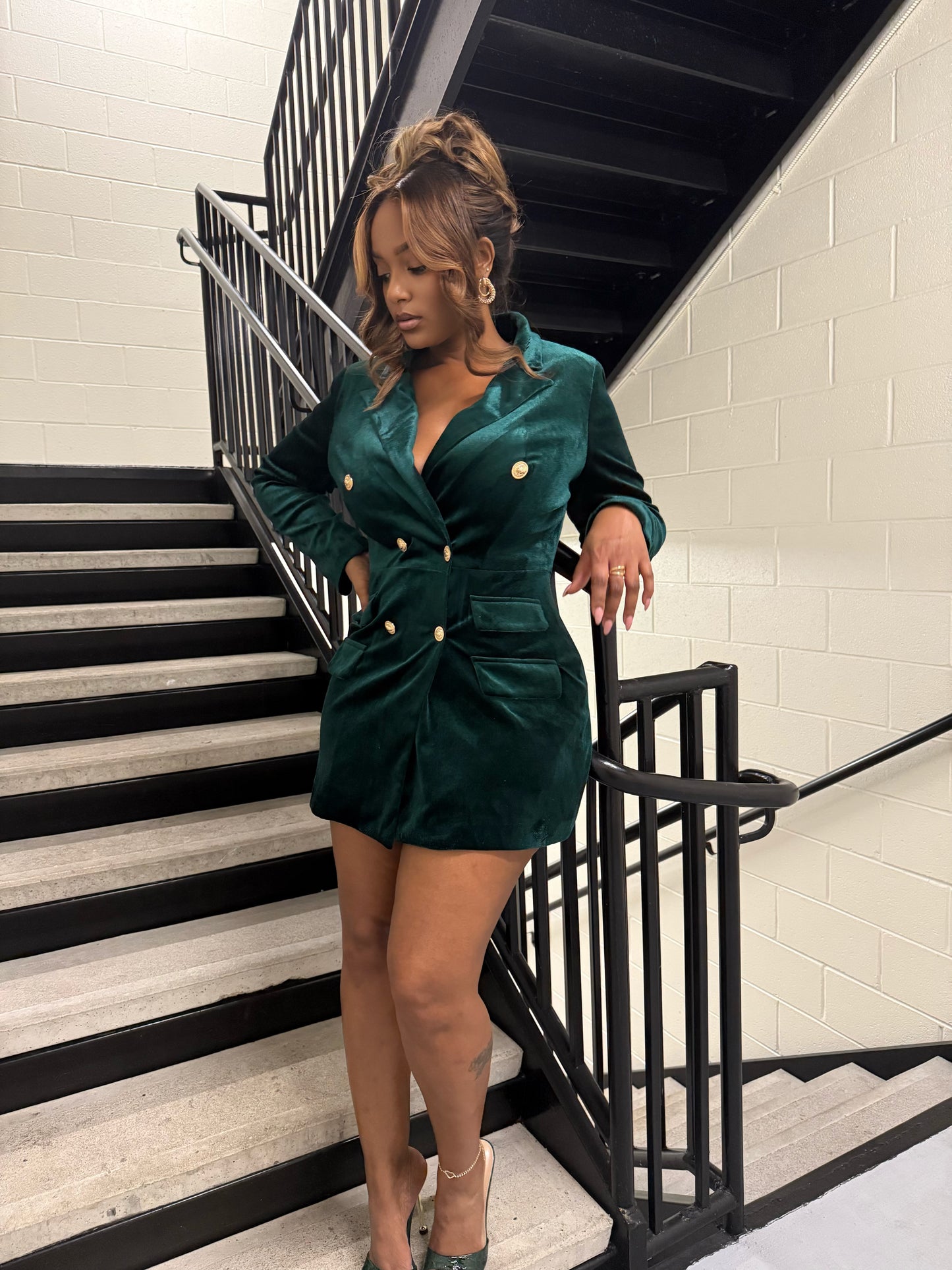 Velvet Double-Breasted Blazer Dress