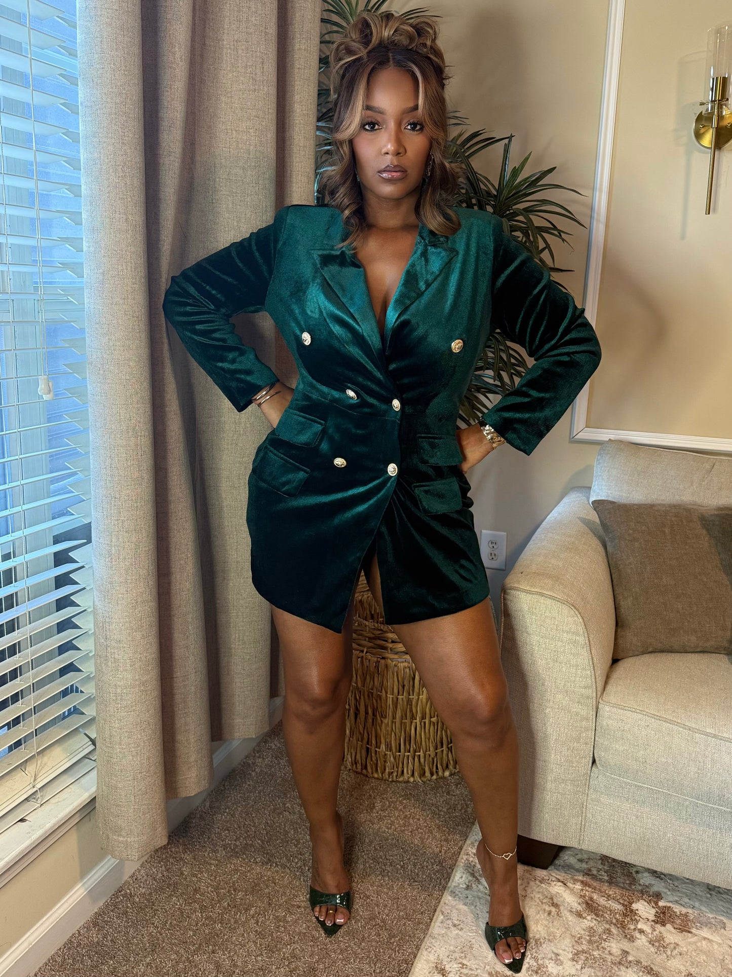 Velvet Double-Breasted Blazer Dress